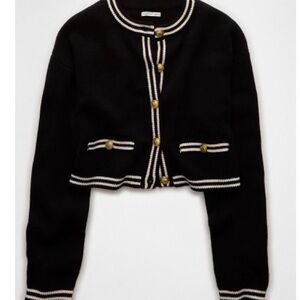NWT American Eagle Black Button Up Crew Neck Cardigan
